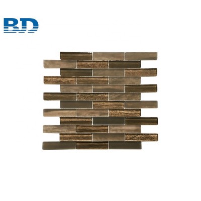 Kitchen Brown Linear Glass Mosaic Tile