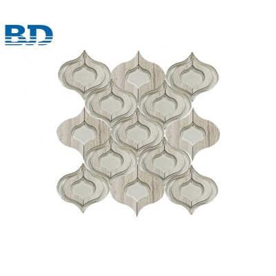 Back Splash Arabesque Marble Mix Glass Mosaic Tiling