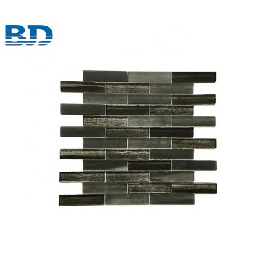 Black Wood Pattern Stripe Glass Mosaic Tile