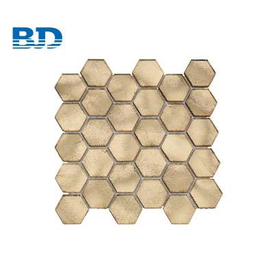 Honeycomb Pattern Antique Gold Hexagon Mosaic Tile Glass