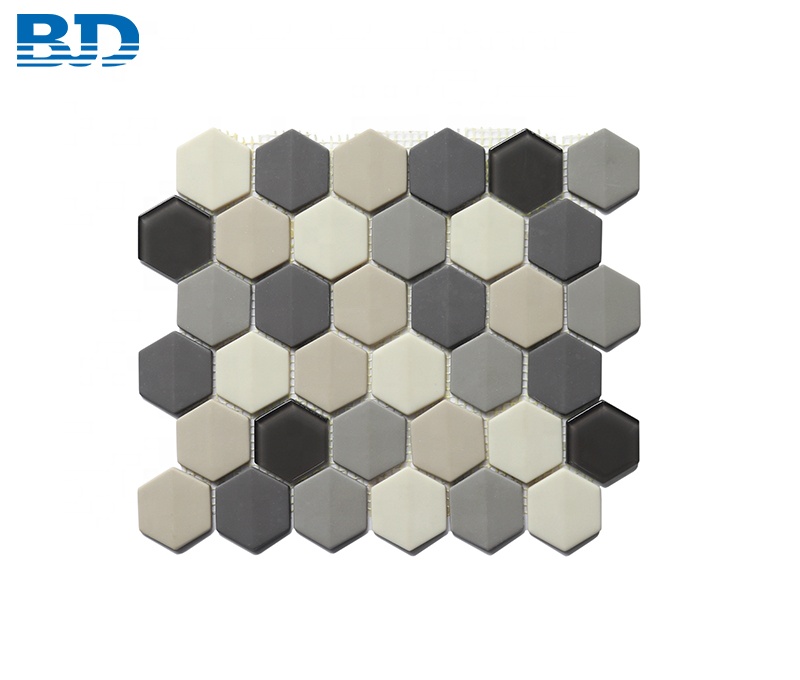 Waterproof 3D Pattern Fullbody Glass Hexagon Mosaic Tile