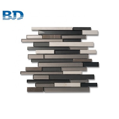 Decorative Wall Random Strip Glass Mix Stone Mosaic Tile